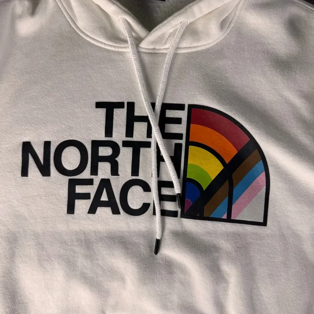 the north face mens pride rainbow logo white pullover hoodie sweatshirt
